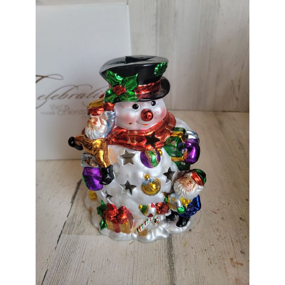 Xmas around the world snowman colorful tea light candle holder vintage